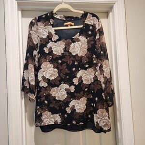 Ellen Tracy sheer Rose top lined bodice